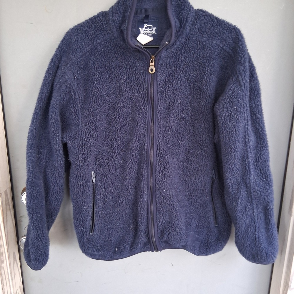 Vtg Woolrich Mens Navy Blue Sherpa Pile Fleece Full Zip Jacket USA L Gorpcore
